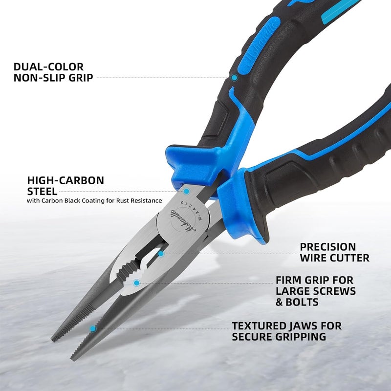 mshandto Needle Nose Pliers 6.5" Long Nose Pliers for Wire Bending, High Carbon Steel Needle Nose Plier, Serrated Jaw Pliers for Jewelry Making, Electronics Repair, Object Grasping, Craft Making - Image 2